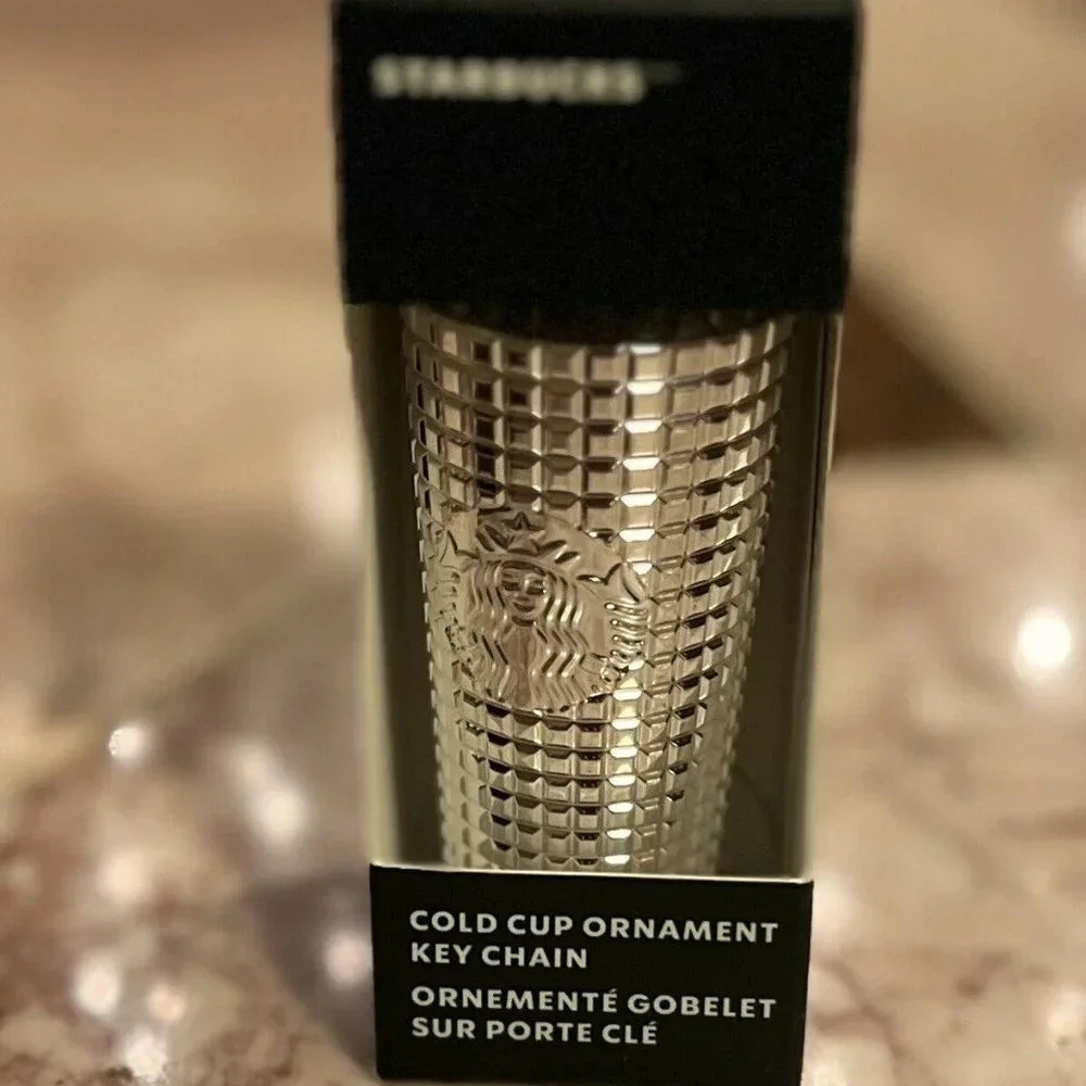 NEW Starbucks Holiday 2023 Shiny Silver Studded Mini Tumbler Ornament Keychain